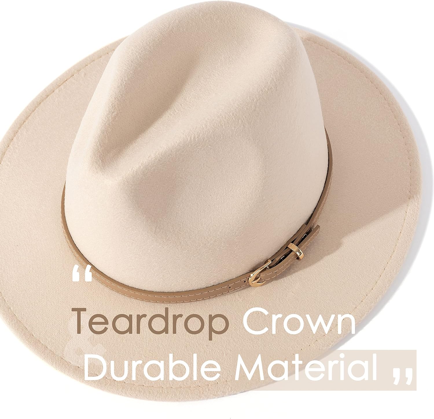Lisianthus Women Classic Felt Fedora Wide Brim Hat with Belt Buckle Medium Creamy