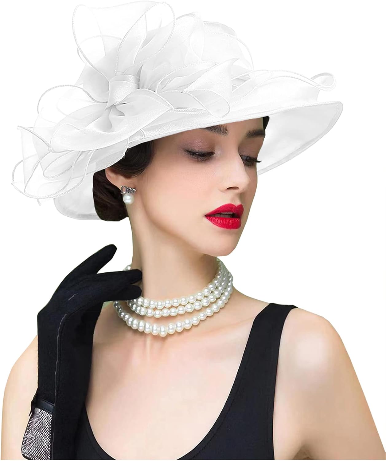 ORIDOOR Women's Organza Cloche Bowler Hat Derby Fascinator for Tea Party Bridal Wedding Ha