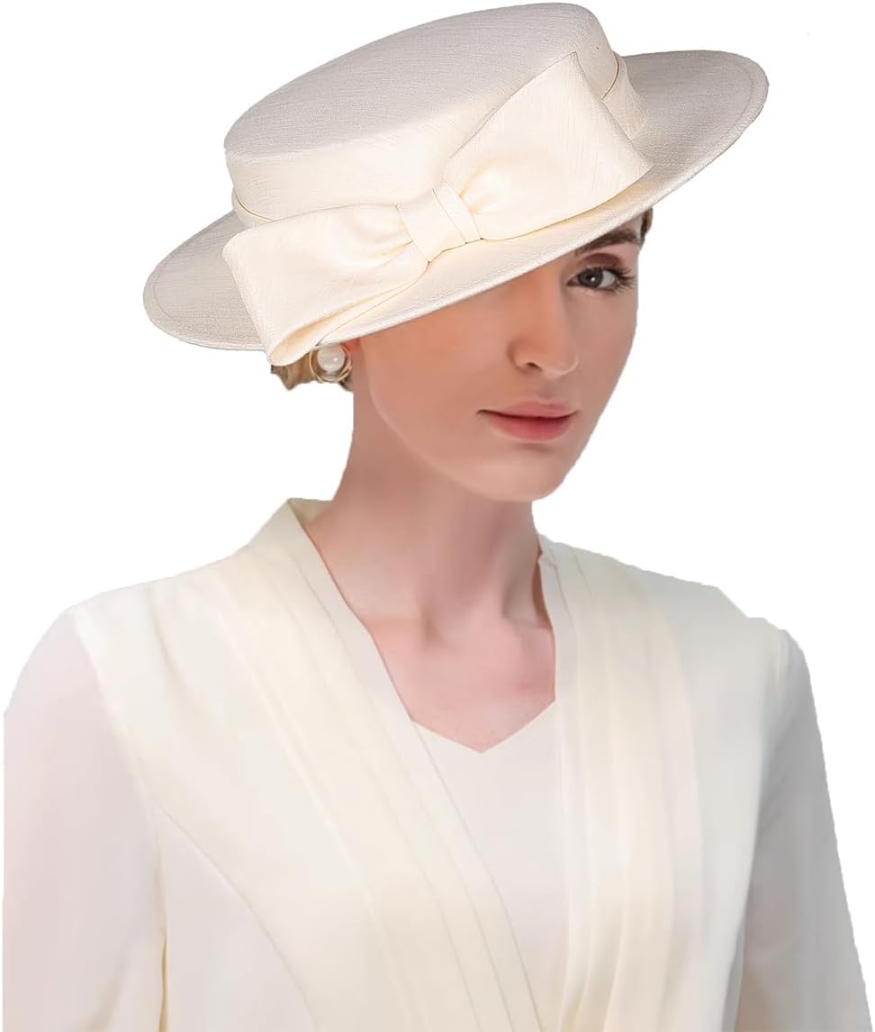 Wide Brim Church Hat for Women - Elegant Kentucky Fascinator with Bow